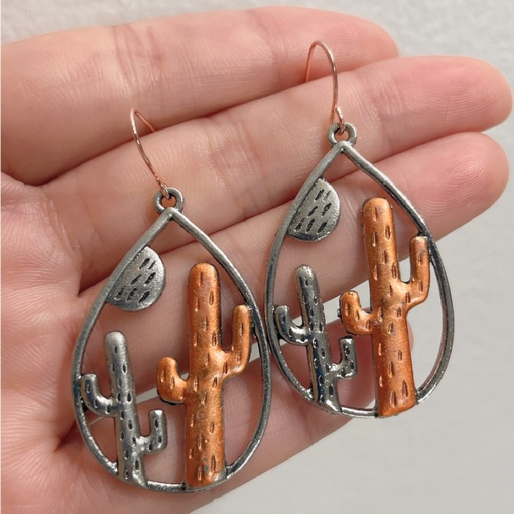 Boho two color cactus dangle earrings